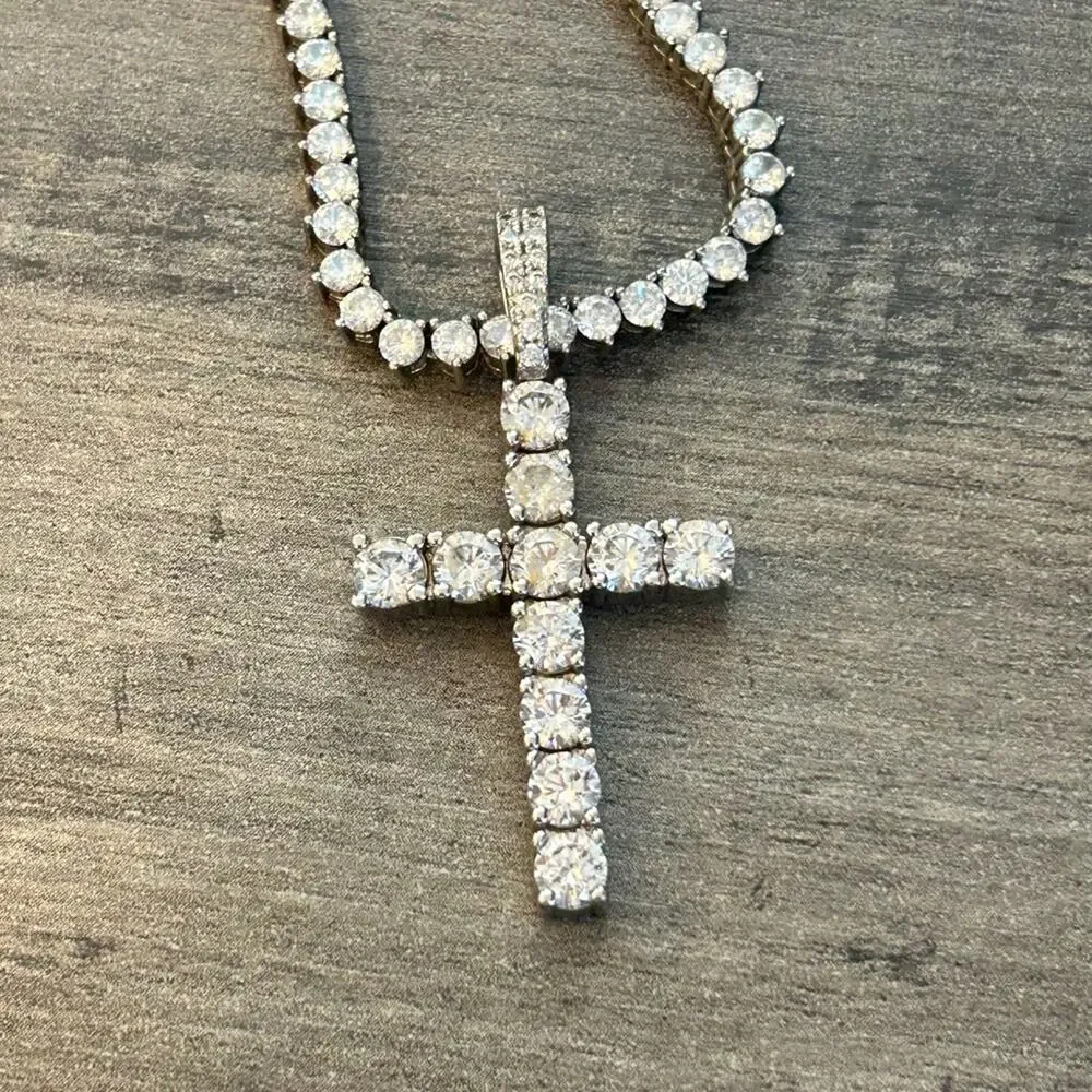 Pres Gold Presidents Tennis Chain CZ stones rhinestones Cross Pendant 20”. #A81